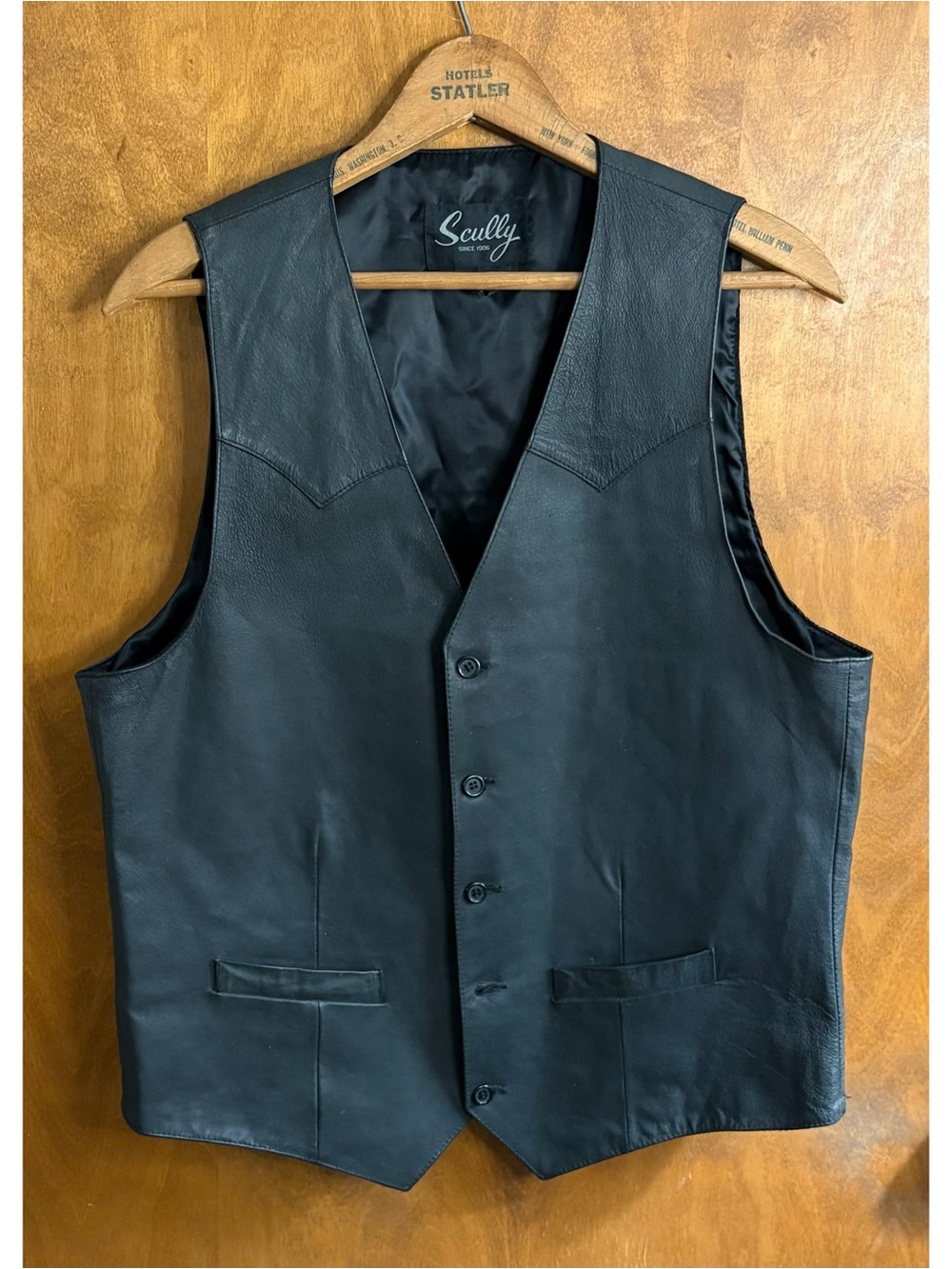 Scully Vintage Black 100% Leather Button Up Vest Country Western Rodeo Grunge